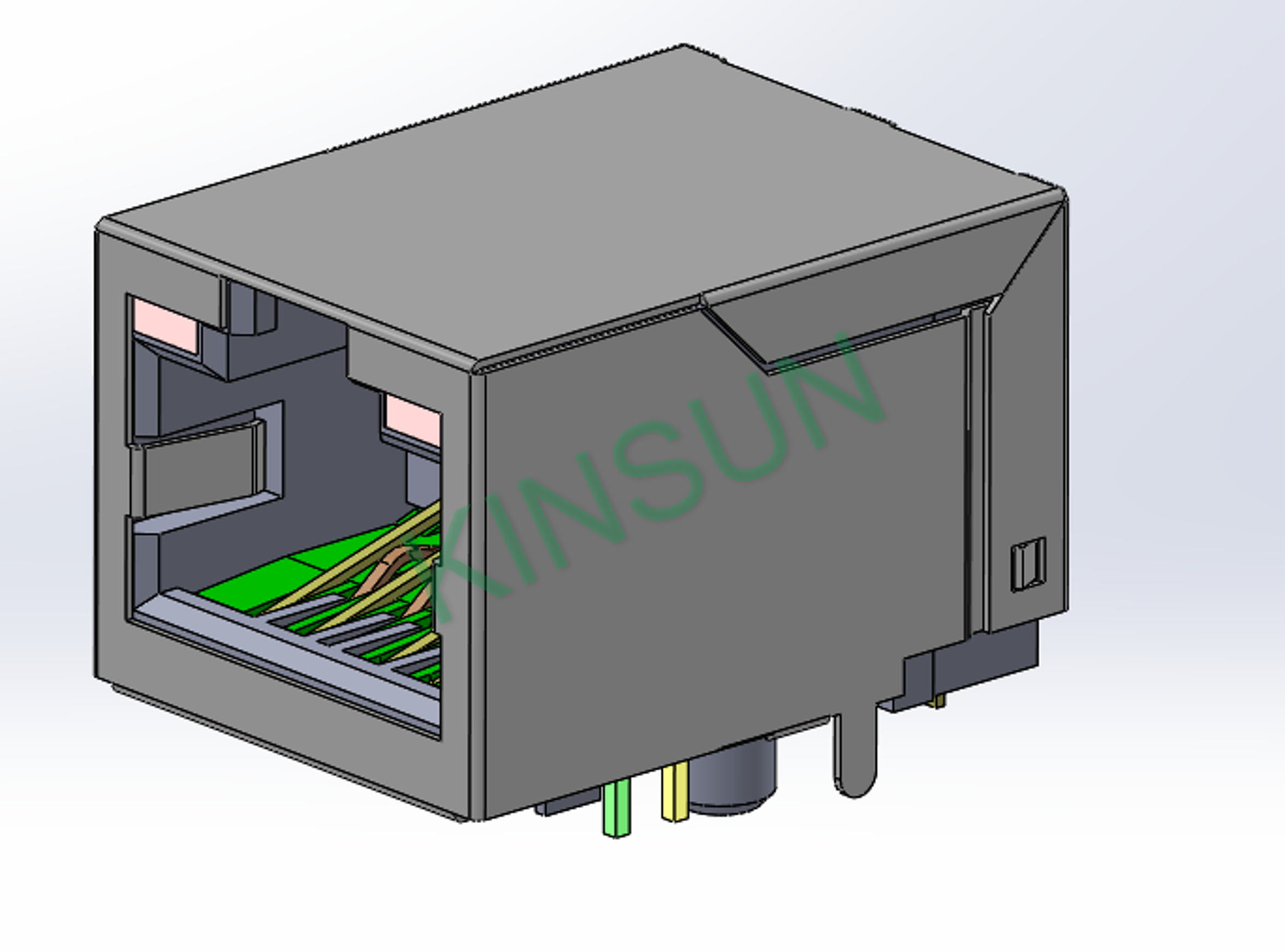 نموذج ثلاثي الأبعاد لمقبس RJ45 أحادي المنفذ CAT6A مع LED